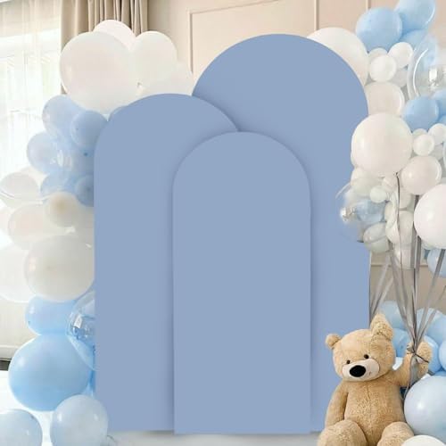 FANPROMS Wedding Arch Cover Set 5FT 6FT 7FT Dusty Blue Wedding Arch Cover Set of 3 Spandex Round Top Arch Covers for Metal Stand Balloon Stretchy Arch Cover for Wedding Party Supplies - Image 5