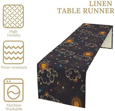 Magical Sun Table Runner Vintage Boho Constellations Astrology Planets Clouds Stars Dinner Runner for Farmhouse Party Holiday Home Kitchen Dining Table Decoration 13"x70" - Image 4