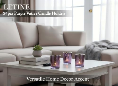 LETINE 24pcs Purple Votive Candle Holders – Glass Tea Light Candles Holder, Standard Votive Size for Regular Votive Candles– Bulk Candle Holder for Party Decoration, Bridal Shower, Home Decor - Image 7
