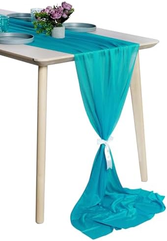 Pack of 2 Chiffon Table Runners 29 x 120 Inch, 14FT Long - Peacock Blue by MDS