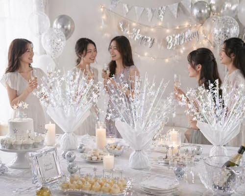 4 Pack Metallic Foil Spray Centerpiece Stars for Wedding, Birthday, Anniversary, Christmas Table Decor, Holiday Festival Baby Shower Graduation Mantle Party Decorations (White) - Image 3