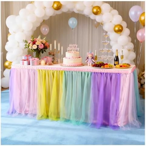 THARAHT Tulle Table Skirt 9FT 270CM Long for Rectangle Tables Round Tables Ruffle Desk Skirt for Princess Girls Birthday Party Cake Dessert Decorations Table Skirt by THARAHT