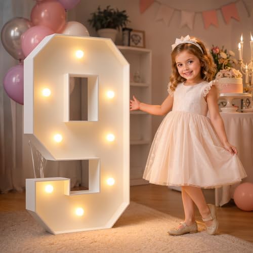 imprsv 3FT Marquee Numbers, Light Up Numbers for 9th 90th Birthday Decorations Anniversary Party Decor, Number 9 Light Up Number, Pre-Cut Foam Board Kit by Letsmakeitimpressive