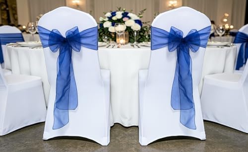 MDS Pack of 300 Organza Chair Sashes for Wedding & Event Décor – Navy Blue - Image 2