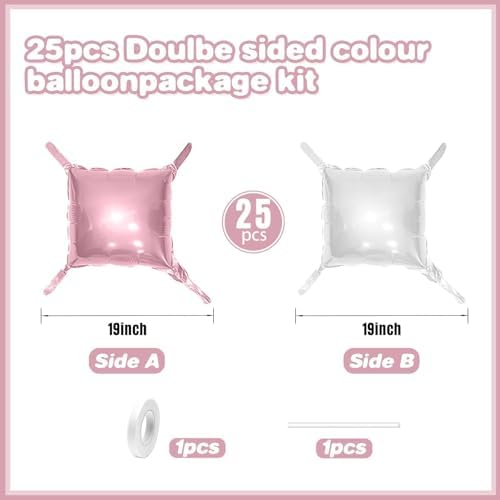 25PCS Pearl Pink White Square Foil Balloons Wall Backdrop - Image 2