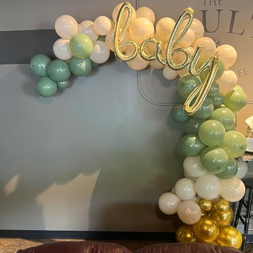 Balloons Green Gold, 60 Packs 12 Inch Retro Sage Green Gold Metallic Balloon, Olive Green White Latex Balloons for Wedding, Birthday, Baby Shower, Safari Jungle Party, Anniversary Decorations - Image 5