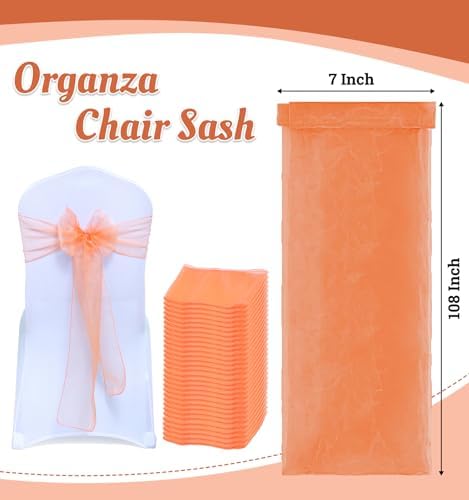 MDS Pack of 300 Organza Chair Sashes for Wedding & Event Décor – Peach - Image 3