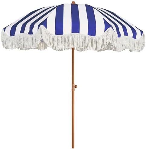 AMMSUN Boho Fringe Umbrella, 6.5ft Outdoor Umbrella with Tassel by AMMSUN