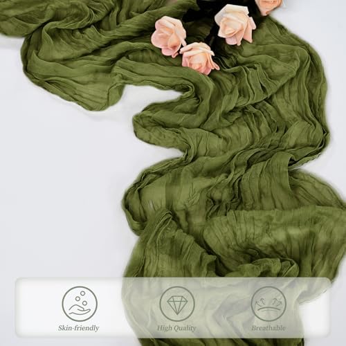 20 Pack Olive Green 10FT Cheesecloth Table Runner Rustic Gauze Cheese Cloth Table Runner for Wedding Bridal Baby Shower Table Decorations Boho Fabric Sheer Birthday Party Decor 20 x 120 Inch Long - Image 5