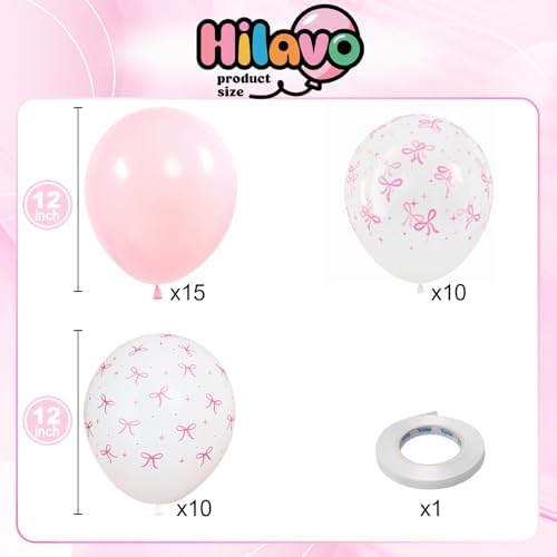 HILAVO Pink Bow Balloons, 12 Inch Pastel Light Pink Transparent White Bow Print Coquette Balloon for Girls Women Birthday Bachelorette Party Bridal Baby Shower Wedding Anniversary Decorations Supplies - Image 2