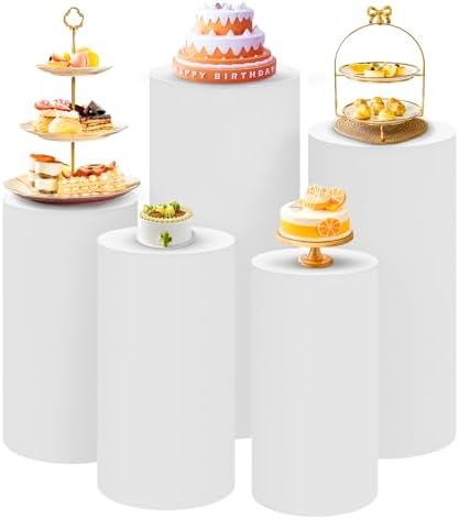 SaitiMade Set of 5 - White Cylinder Pedestal Stand Covers by SaitiMade