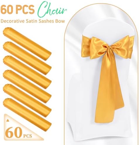 60 PCS Gold Satin Chair Sashes, 7 x 108 Inch - Image 2