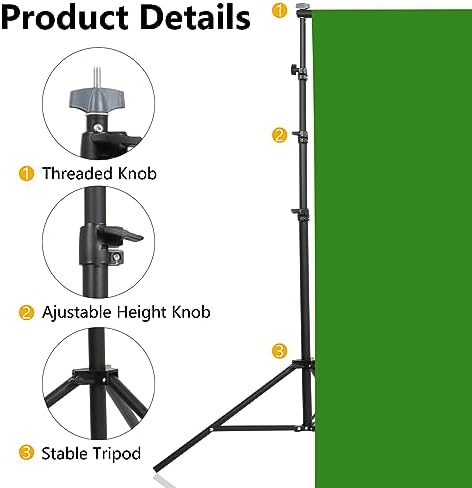 ShowMaven Green Screen Backdrop with Stand, 5x6.5ft Adjustable Photo Backdrop Stand with Flat Base, 4 Clamps and Backdrop for Meeting, Photography, Parties (5x8.5ft) - Image 6