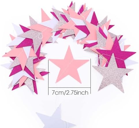 Patelai 130 ft Star Garland Banner Decor,Pink,Rose Red,White - Image 2