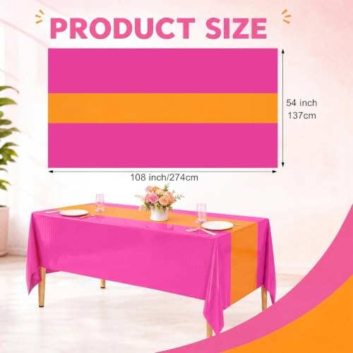 Oudain 6 Pcs Plastic Disposable Table Cloth 54"x108", Hot Pink, Orange - Image 2