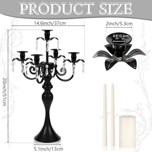 20''Tall Black Crystal Pendant Taper Candle Holders/Stylish Candle Stands/Candlesticks Holder/Candelabra for Home Decor, Weddings/Parties/Elegant Dining Table Centerpiece (2, Black) - Image 2