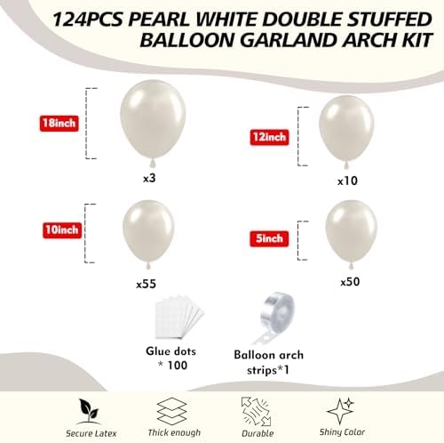 118Pcs Pearl Balloon Garland Arch Kit - Wedding Party Decorations with Pearl White Sand Double Stuffed Pearl Ivory Balloons for Engagement Bridal Shower Birthday Baby Shower Party Decorations - Image 2