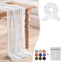 White Cheesecloth Table Runner 1 Pack 35" Boho Gauze 120 inches Long Runner Rustic Sheer Fabric Bulk for Baby Shower Wedding Bridal Birthday Party Picnic Table Decorations by Waligoy