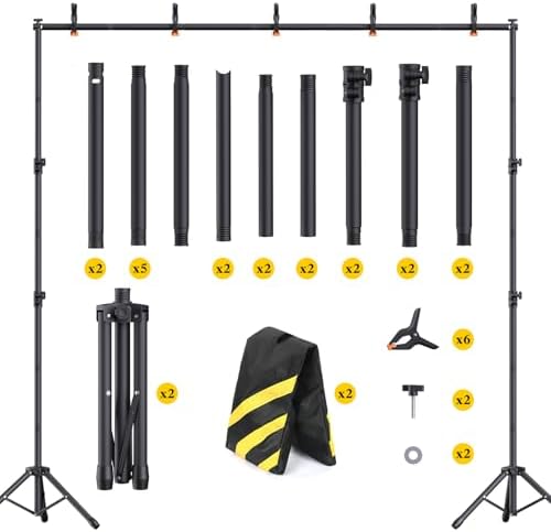 Backdrop Stand 10×8ft (W×H) Adjustable Backdrop Support Ground Kit Photography Photo Shoot Back Drop Stand for Party with Sandbags, Spring Clips, Carrying Bag - Image 4
