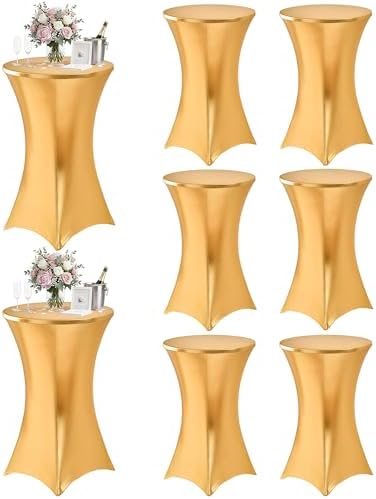 KeyWave Spandex Cocktail Table Covers, 32x43 Inch, Shiny Gold, 8 Pack by Keywave