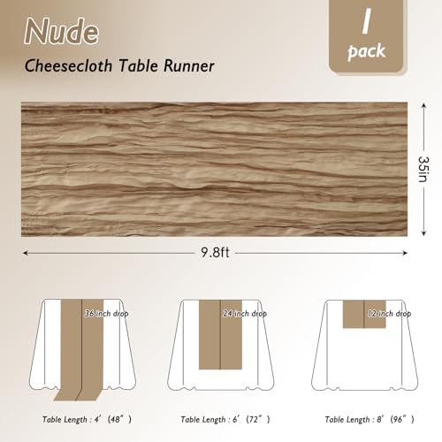 1 Pack Nude Cheesecloth Table Runner 120 Inch Boho Wedding Decor - Image 2