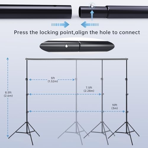 BEIYANG 8.5 x 10 FT Photo Backdrop Stand Kit, Adjustable Background Holder Support System Kit with Carrying Bag, for Photography Video Stutio, Parties Decoration, Advertising Display - Image 5
