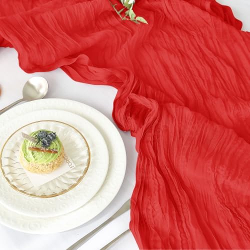 2 Pack Red Cheesecloth Table Runner for Fall Christmas Party Decor - Image 2