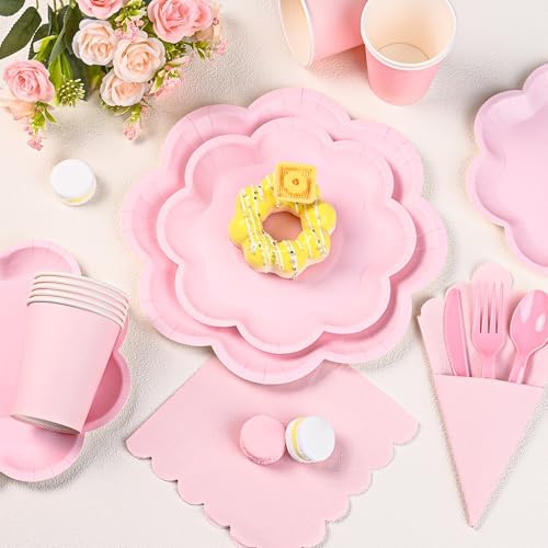 350 Pcs Pink Paper Plates and Napkins Set, Tableware Set for 50 Guests - Image 3