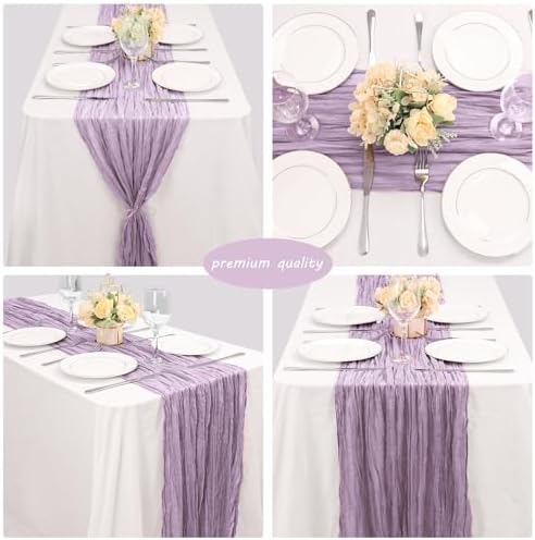 35x72 Inch Light Purple Cheesecloth Table Runner Wedding Party Decor - Image 5