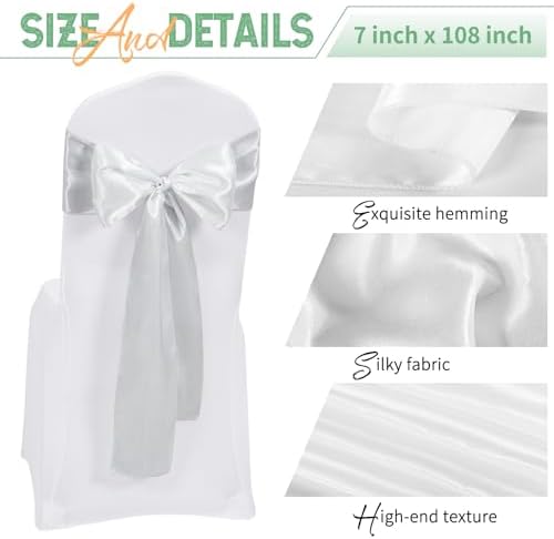120 PCS Silver Satin Chair Sashes, 7 x 108 Inch - Image 3