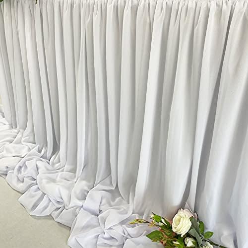Pooling and Floating Chiffon Table Skirt with extra length, 6FT 9FT 14FT Sheer Tablecloth, Baby Shower, Birthdays Party, Main Cake Table Decoration, Wdding Table Skirt (White, 9FT) - Image 5