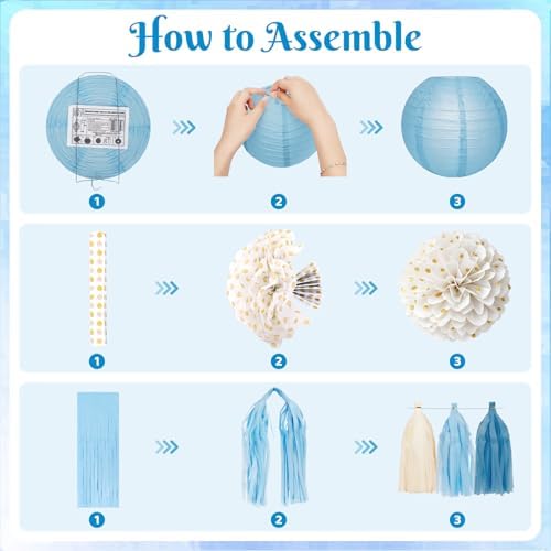 Dusty Blue Baby Shower Decorations with Banner Fringe Curtains - Image 3