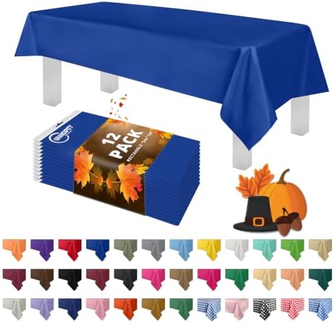 Grandipity Plastic Table Cloth Disposable 12 Pack 54” x 108” Rectangle by Grandipity