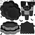 350 Pcs Halloween Black Paper Plates and Napkins Set, Serve 50 Guests by Unknown