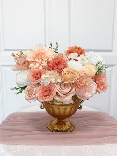 FACINOC Roses Artificial Flowers Orange Fake Flower with Stems for DIY Wedding Bouquets Bridal Baby Shower Centerpiece Table Decorations Silk Faux Floral Arrangements for Party Home Decor Indoor Peach - Image 6
