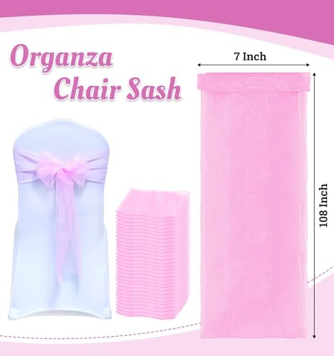 MDS Pack of 300 Organza Chair Sashes for Wedding & Event Décor – Pink - Image 3