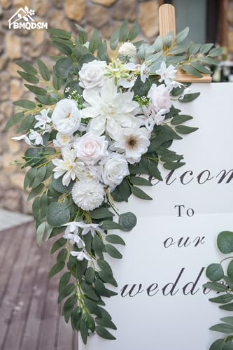 Artificial Wedding Arch Flowers Set of 2, Faux Floral Swag for Wedding Welcome Sign, Ceremony and Reception Backdrop Decoration (White) - Image 3