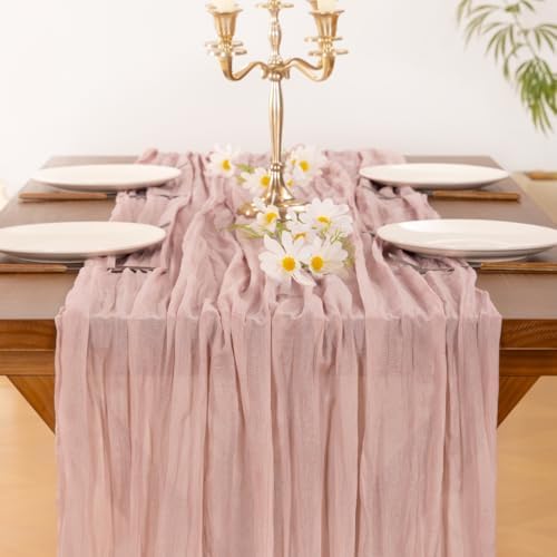Pink Cheesecloth Table Runner Fall Boho Wedding Birthday Party Home Decor - Image 2
