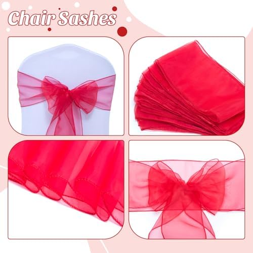 MDS Pack of 150 Organza Chair Sashes for Wedding & Event Décor – Red - Image 4