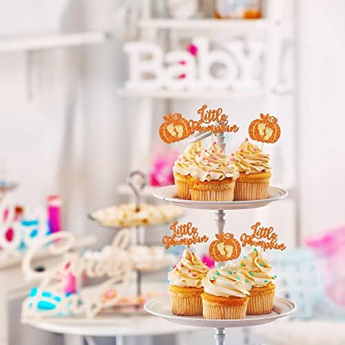 24pc Little Pumpkin Cupcake Toppers - Glitter Pumpkin Cupcake Picks - Baby Shower Decorations - Fall Harvest Theme - Kids Birthday Party Supplies - Image 6