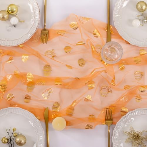 Gold Gauze Table Runner Fall Pumpkin Sheer Party Centerpiece Table Decor - Image 4