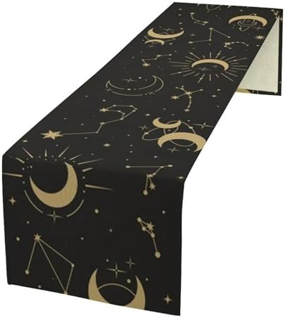 Sun Moon Table Runner Magical Boho Tarot Astrology Stars Seasonal Autumn Dinner Runner for Farmhouse Party Holiday Home Kitchen Dining Table Decoration 13"x108" by SHElifestyle