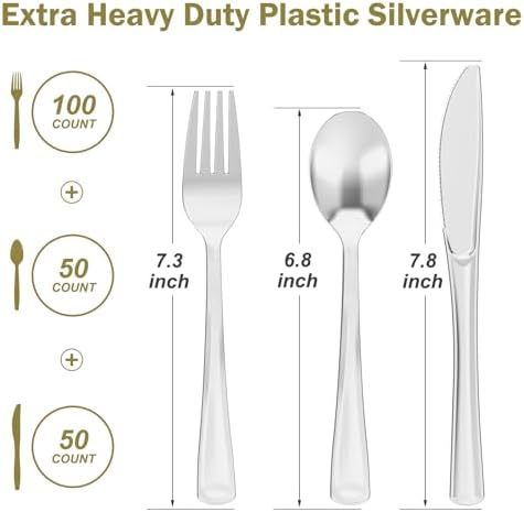 Dealusy 200 Count Heavy Duty Silver Plastic Silverware - Image 2