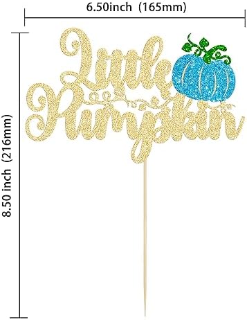 Ephlyn 1Pc Little Pumpkin Cake Topper Blue Glitter Boy Pumpkin Baby Shower Cake Topper Decorations for Autumn Little Pumpkin Themed Baby Shower Kids Boys Birthday Party Supplies - Image 2