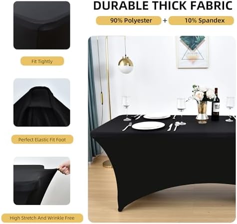 6-Pack 6ft Black Spandex Table Covers for Rectangle Standard Folding Tables - Wrinkle Resistant Stretch Tablecloths - Ultimate Fitted Table Protector for Parties, Trade Shows, Wedding - Image 2