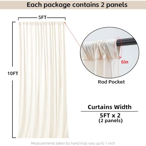 10x10FT Ivory Backdrop Curtains for Wedding Parties, Wrinkle Free Photo Backdrop Curtains for Wedding Birthday Party Baby Shower, Fabric Drape with Rod Pockets 5ft x 10ft, 2 Panels - Image 3