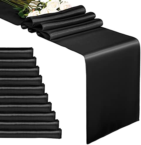 10-Pack Black 12 x 108 inches Long Premium Satin Table Runner by REWOMC