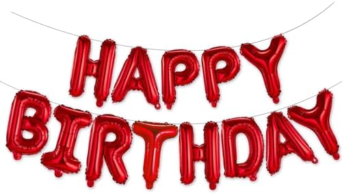 Happy Birthday Balloons Banner Red 16 Inch Mylar Foil Letters | Inflatable Party Decor and Event Decorations for Kids and Adults | Reusable, Ecofriendly Fun by WESTGO
