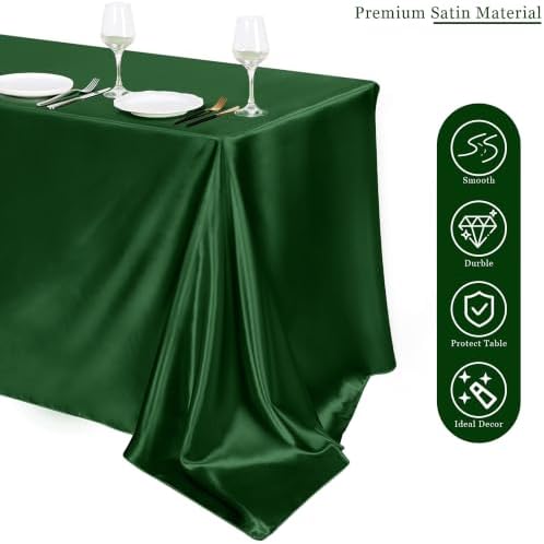 TURSTIN 8 Pack Dark Green Satin Tablecloth 102 x 58'' Overlay Table Cover - Image 4