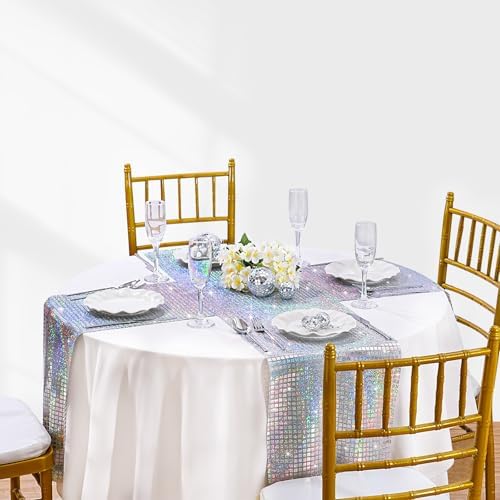 Laser Silver Sequin Table Runner 10 Packs 13 x 72 Inch Sparkly Sequin - Image 4